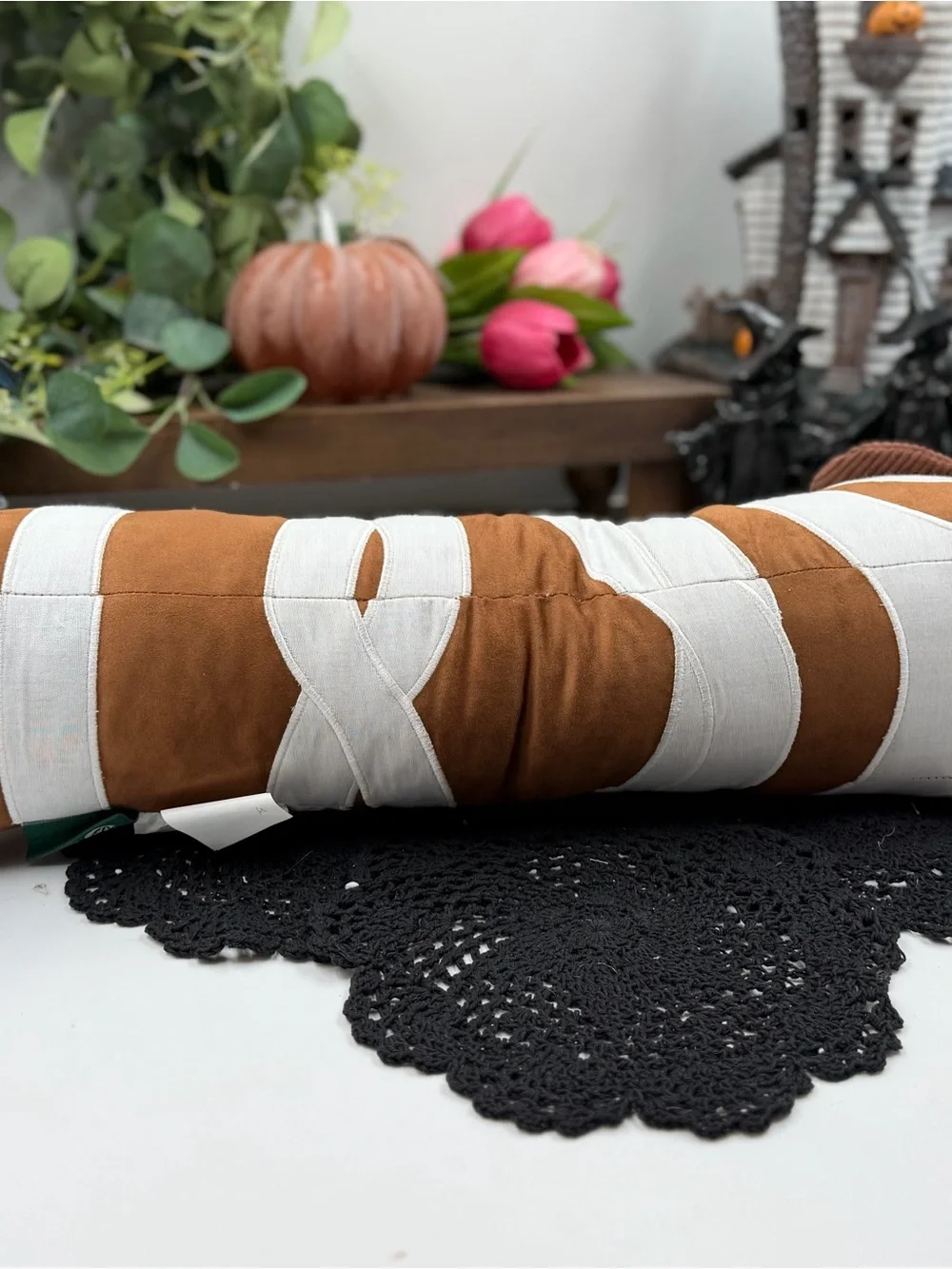 viral htf humane world mummy dachshund halloween throw pillow 24”